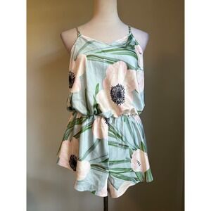 Honeydew Intimates Floral Romper blue Green Pink Poppy Satin m boho fairy floral
